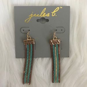 Turquoise and rose gold dangling tassel earrings